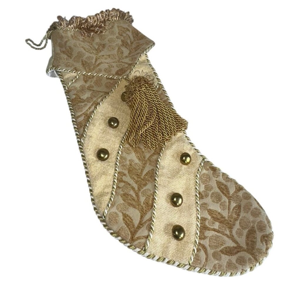 Dillards Victorian Style Gold Fringe Buttons Stocking Christmas Holiday Tapestry